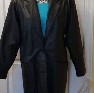 Vintage Accent OnYou Black LeatherMaxi Single Breasted Coat NWT Size S